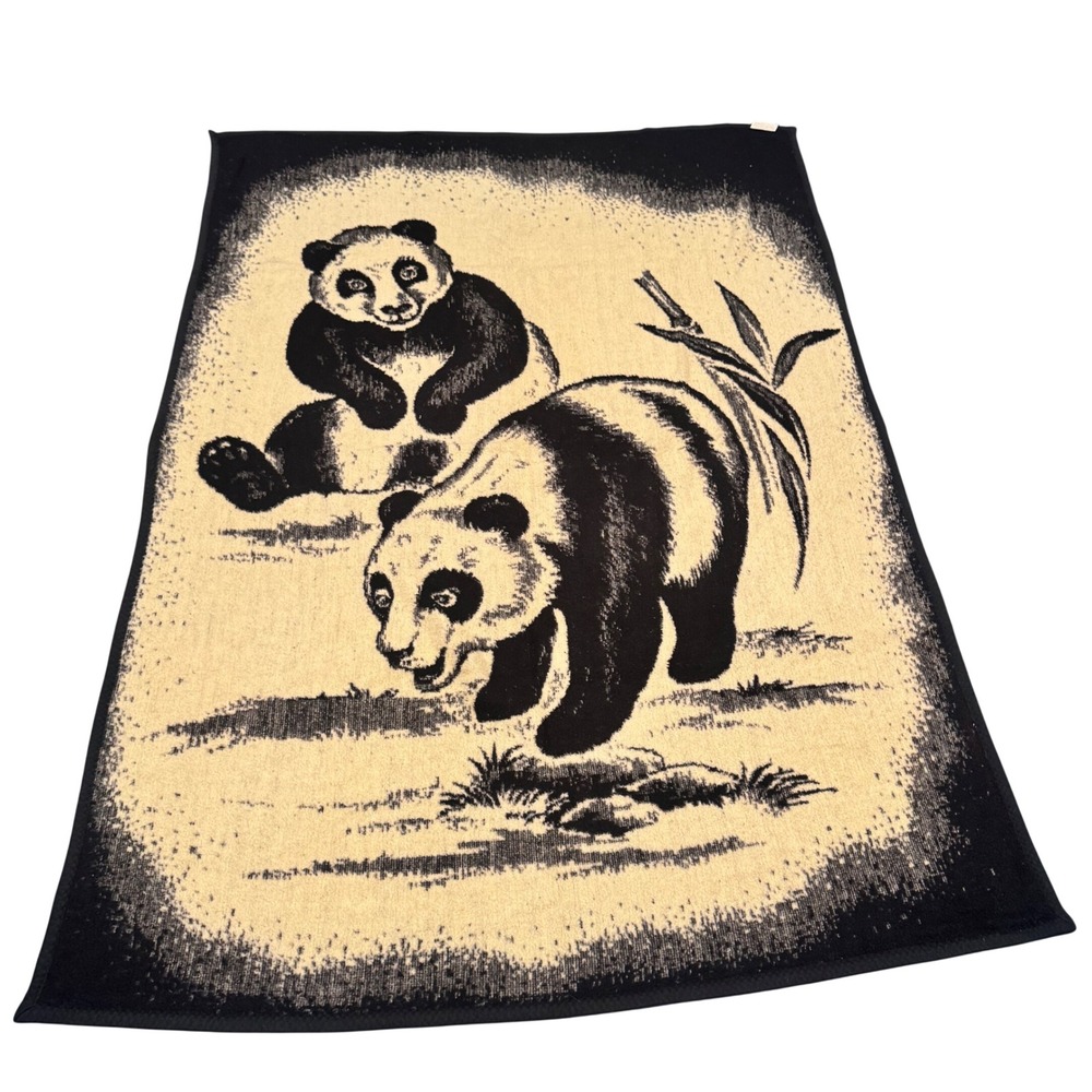 Vintage Vuteks‎ for Crown Crafts Panda Blanket Wildlife Acrylic Pile Soft Cozy